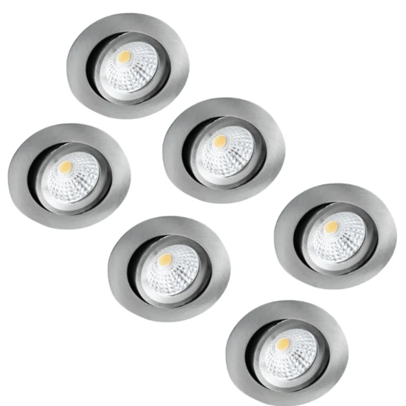 6er-PACK – LED's Light Pro LED Einbaustrahler Nickel – DimToWarm – Ø 68 mm – Schwenkbar – Warmweißes Licht – CRI95