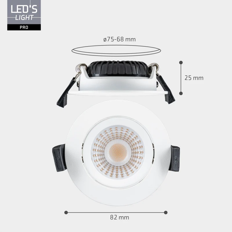 LED's Light PRO Downlight Einbaustrahler Ø 68mm - Spritzwassergeschützt - Dimmbar - Universal - Weiß