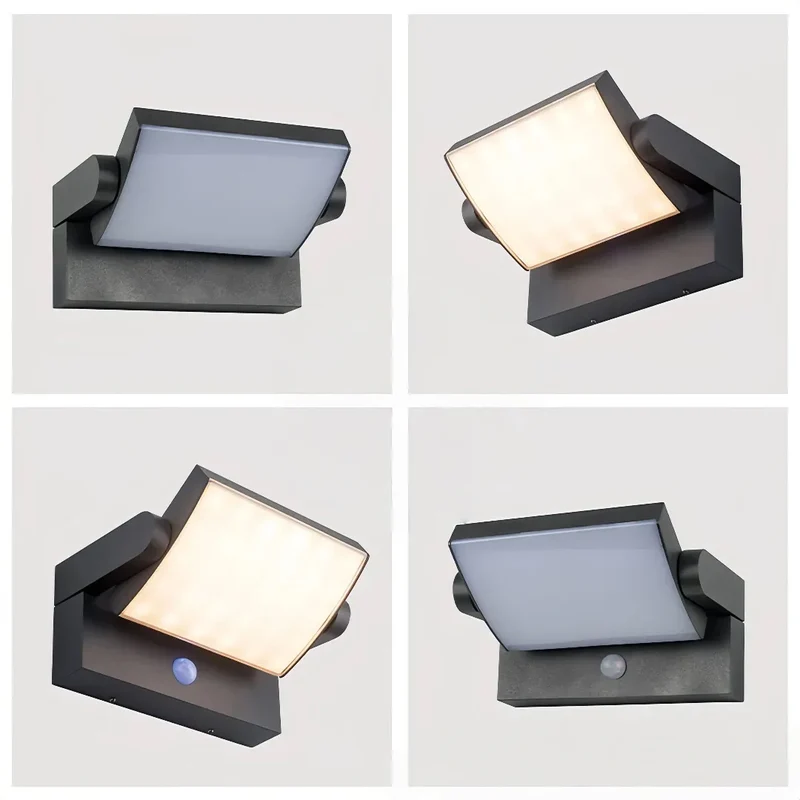 Moderne LED Außenwandleuchte mit Sensor, IP65, Schwarz