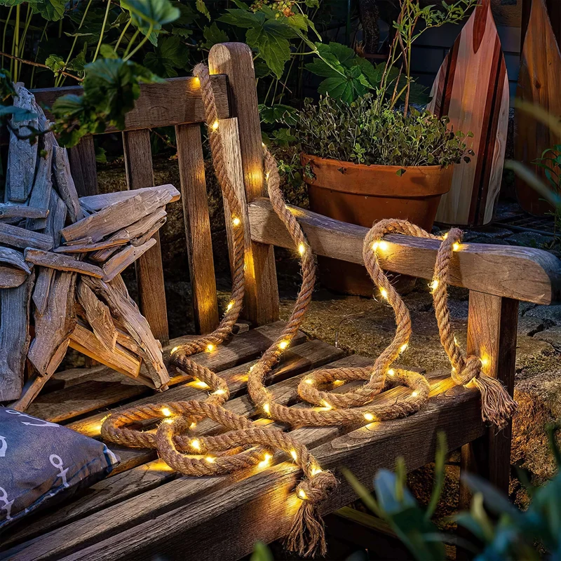 Solar-Lichterkette aus Hanfseil – Enchantelle