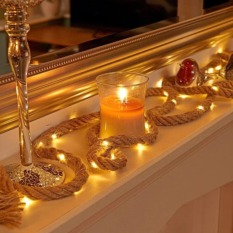Solar-Lichterkette aus Hanfseil – Enchantelle