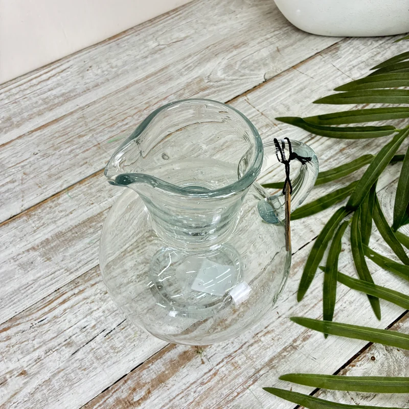 J-LINE Vase 21cm Glaskrug Transparent Bauchige Form Karaffe Glas Deko
