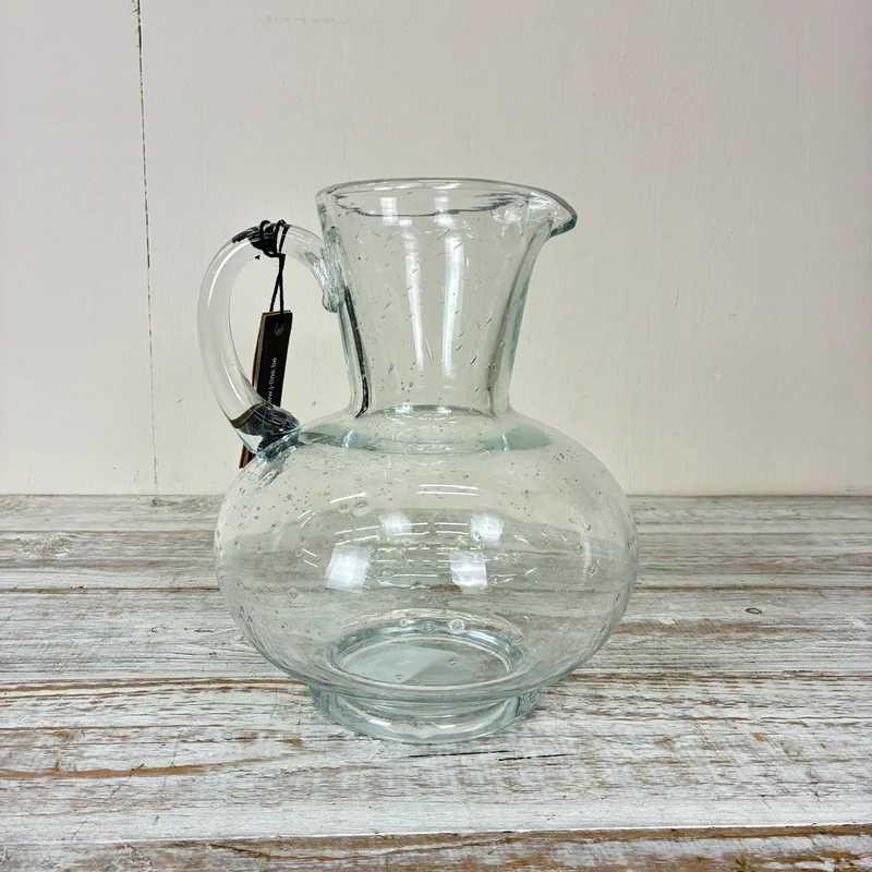 J-LINE Vase 21cm Glaskrug Transparent Bauchige Form Karaffe Glas Deko