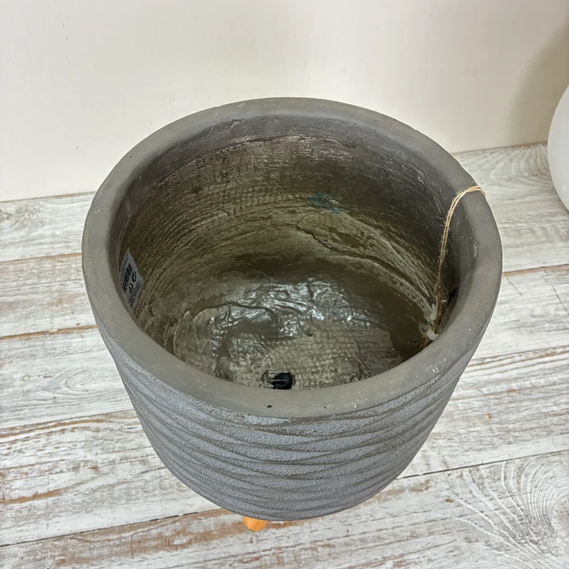 Decoris Blumentopf 32cm Grau Keramik Holz Übertopf Deko