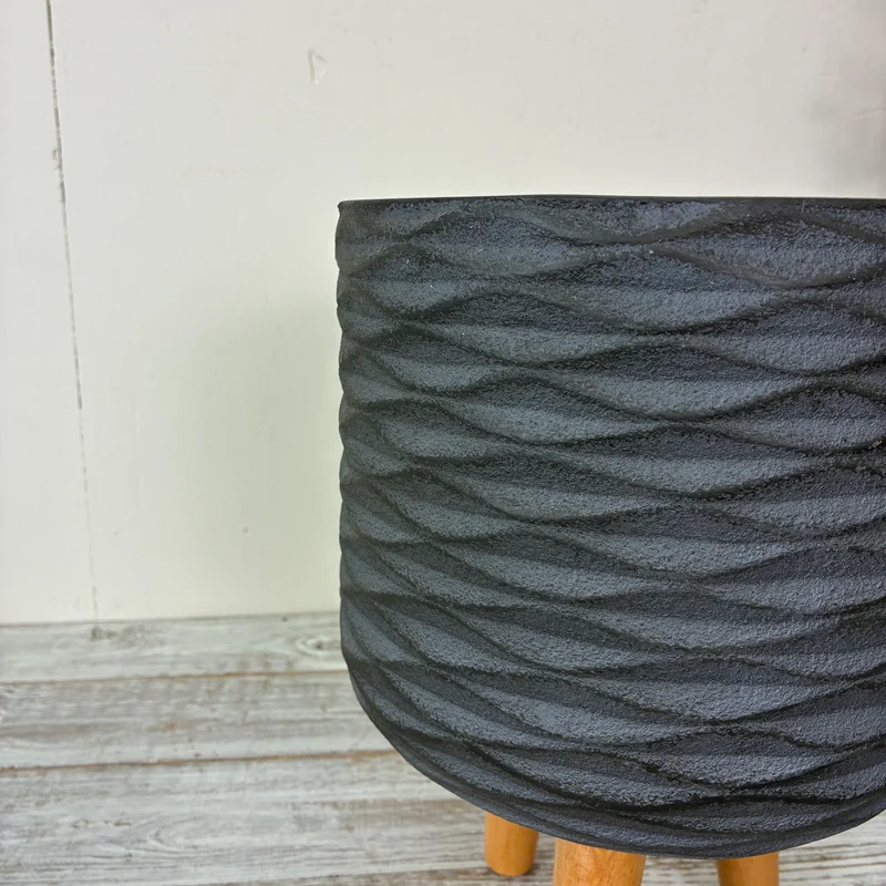 Decoris Blumentopf 32cm Grau Keramik Holz Übertopf Deko