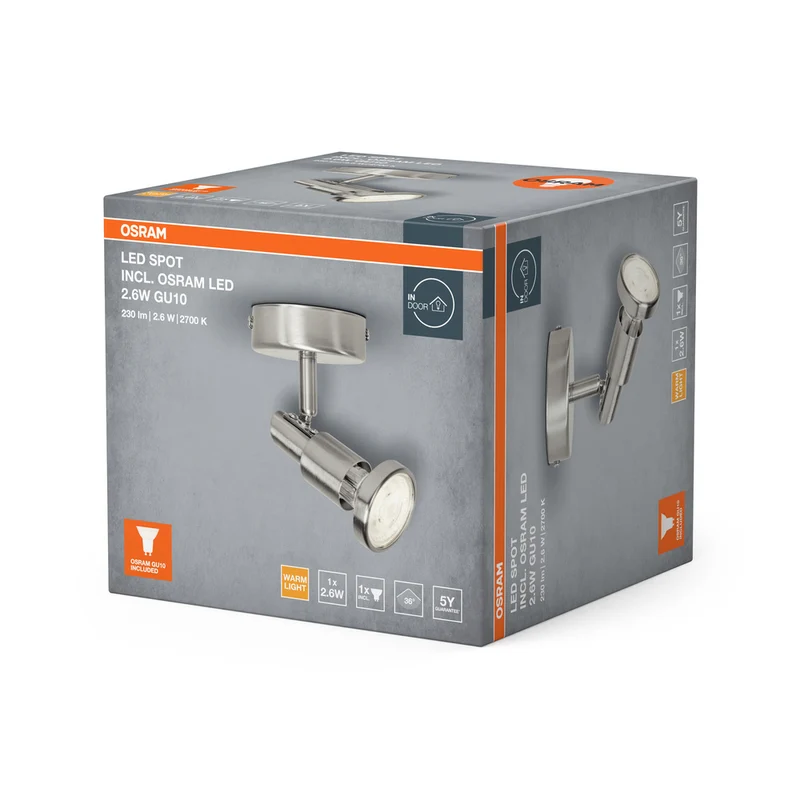 OSRAM LED SPOT BRUSHED SILVER GU10 2.6W , 230 lm, 2700 K, Warmweiß