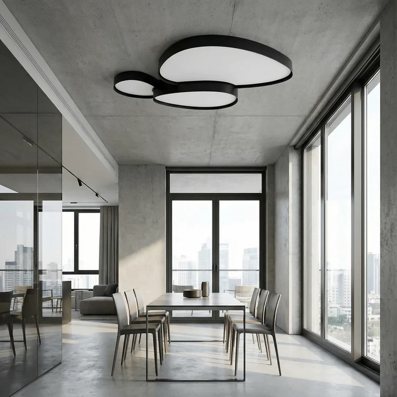 Moderne Deckenleuchte aus schwarzem Eisen für Wohnzimmer – Célestrium