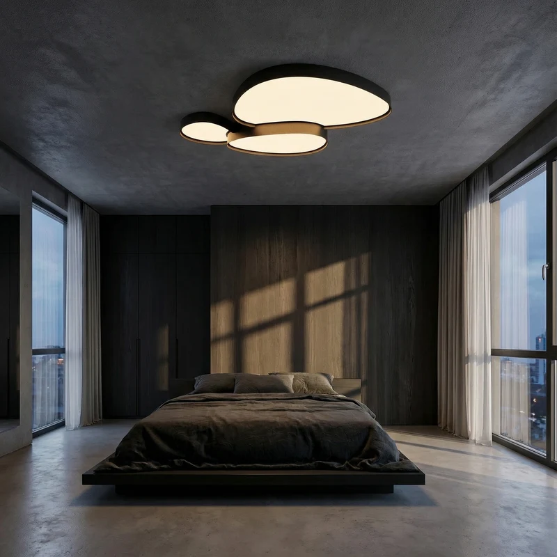 Moderne Deckenleuchte aus schwarzem Eisen für Wohnzimmer – Célestrium