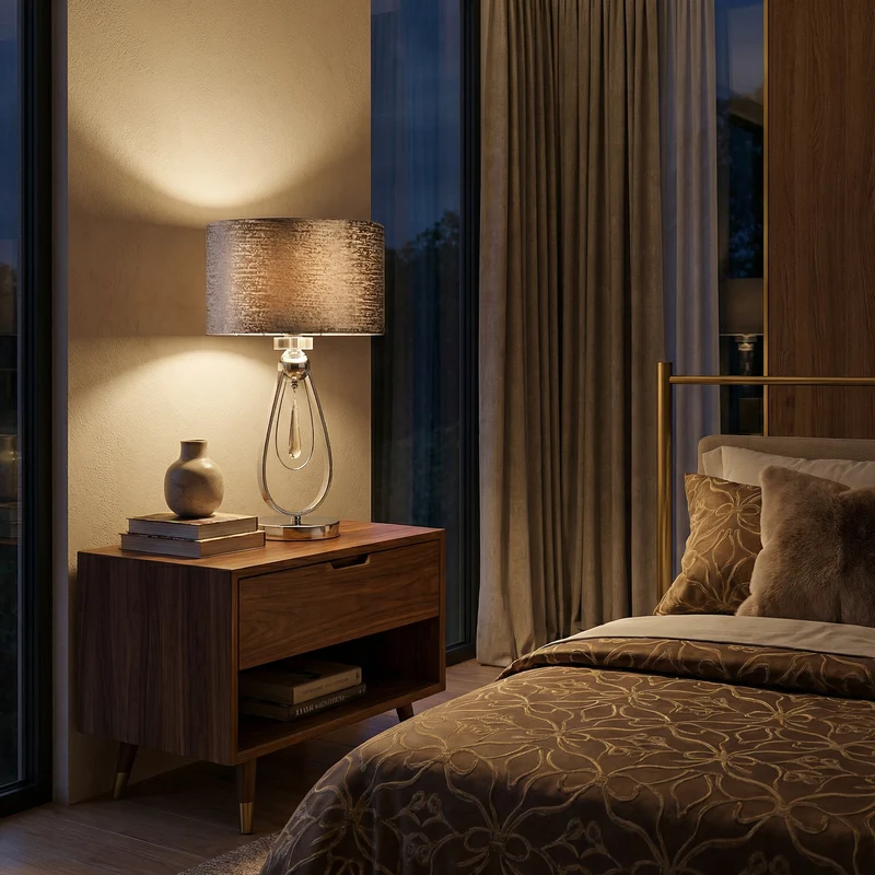 Kristall- und Flanell-Tischlampe für Schlafzimmer – Crysteline