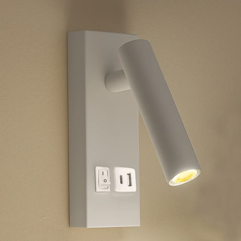 LED Wandleuchte - Nachttischlampe mit USB+C Anschluss und Schalter | Weiß | 2W | 140 Lumen | Nicht dimmbar