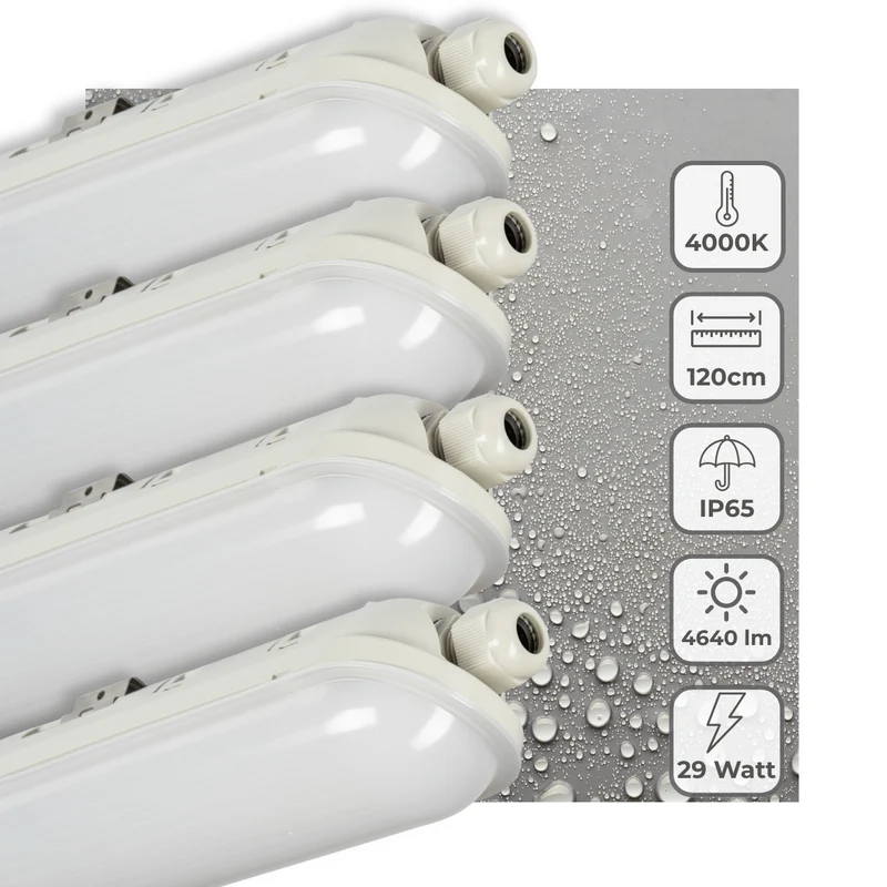 4er-PACK – LED's Light Pro Koppelbare LED TL Leuchte komplett 120 cm – Wasserdicht – 4640 lm – 29 W – 4000 K – 160 lm/W