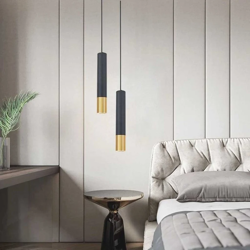 Pendant Light Minimalist Cylinder Tube, Black & Gold
