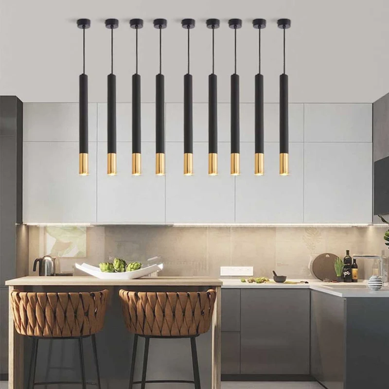 Pendant Light Minimalist Cylinder Tube, Black & Gold