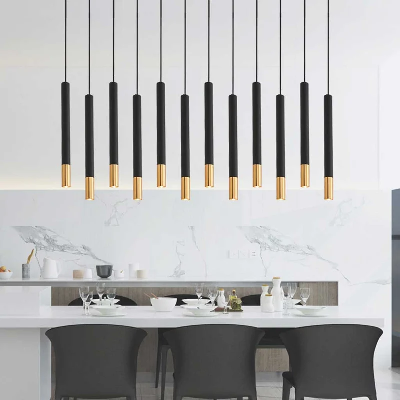 Pendant Light Minimalist Cylinder Tube, Black & Gold
