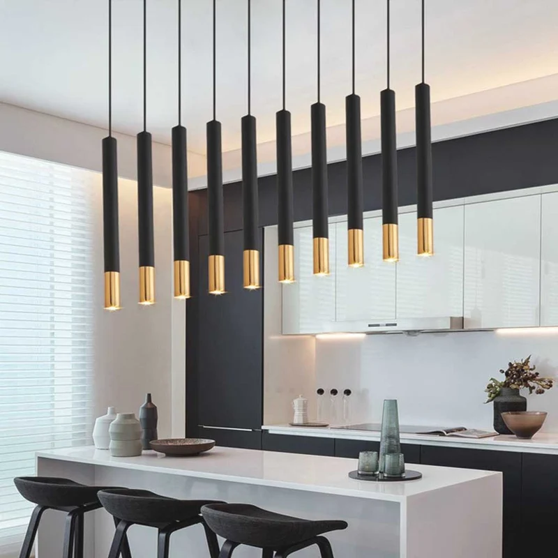 Pendant Light Minimalist Cylinder Tube, Black & Gold