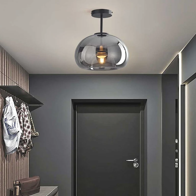 Semi-Flush Mount Ceiling Light Modern Glass Globe, Black / Gold