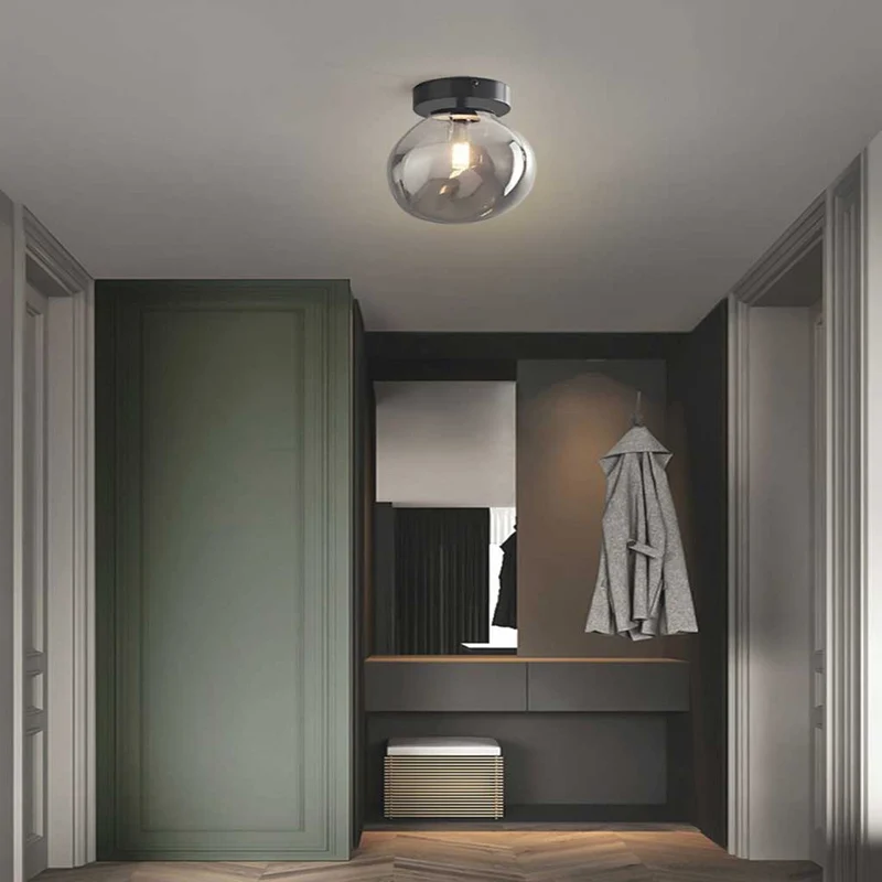 Semi-Flush Mount Ceiling Light Modern Glass Globe, Black / Gold