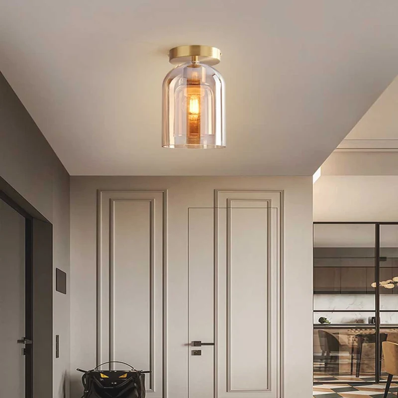 Semi-Flush Mount Ceiling Light Modern Glass Globe, Black / Gold