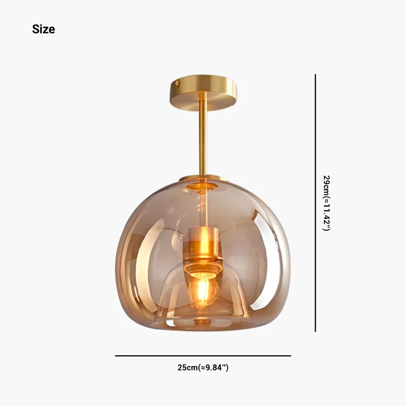 Semi-Flush Mount Ceiling Light Modern Glass Globe, Black / Gold