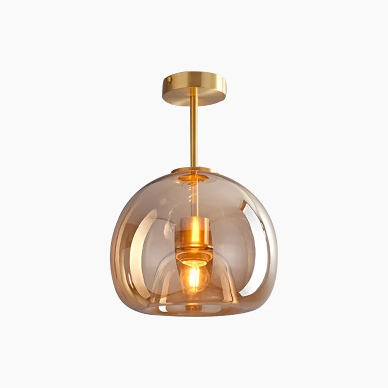 Semi-Flush Mount Ceiling Light Modern Glass Globe, Black / Gold