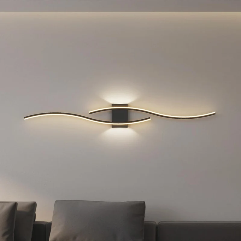 Wall Light Nordic Minimalist Unique Wavy Linear LED, White/Black