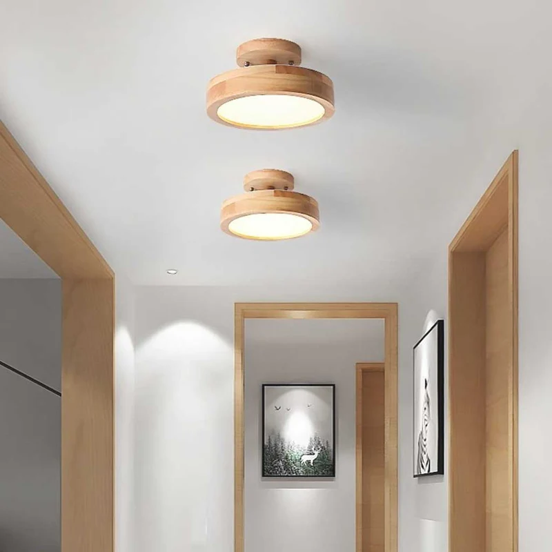 Ceiling Light Semi Flush Mount Nordic Macaron Round LED, Wood