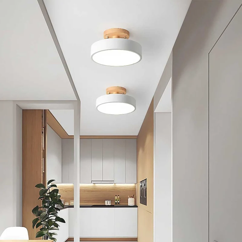 Ceiling Light Semi Flush Mount Nordic Macaron Round LED, Wood