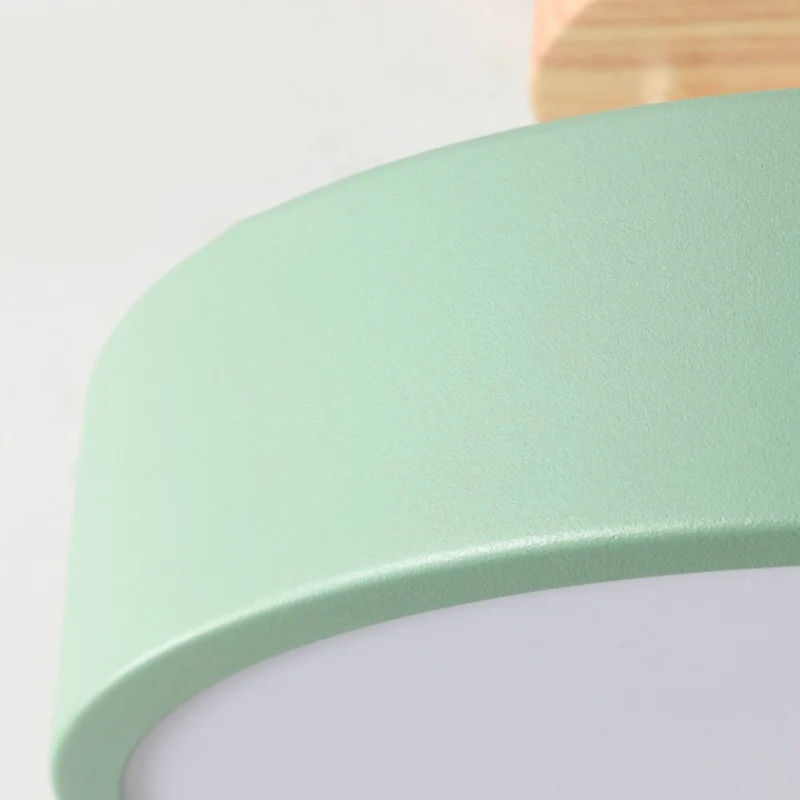 Ceiling Light Semi Flush Mount Nordic Macaron Round LED, Wood