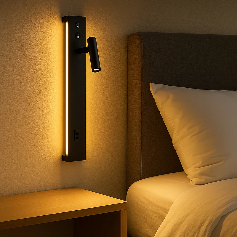 LED Wandleuchte - Nachttischlampe mit USB+C Anschluss und Schalter | Schwarz | 11W | 704 Lumen | Nicht dimmbar