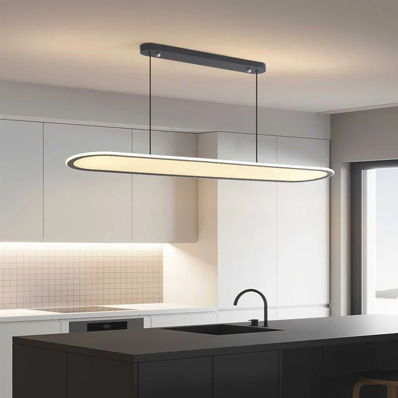 Pendant Light Modern Minimalist Oval Rectangle Bright LED, Black / White