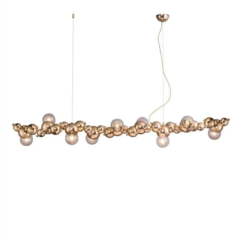 LED-Pendelleuchte aus goldenem Metall mit Blasenglas – Citrona