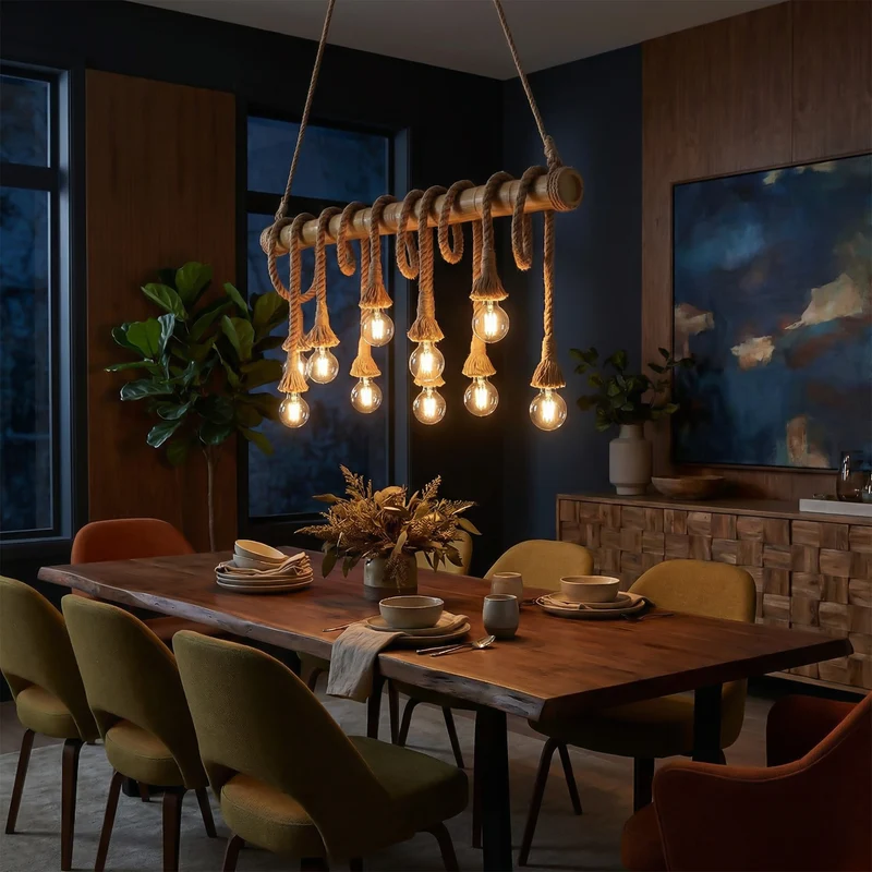 Bambus-Holz-Pendelleuchte mit LED und verstellbarem Kabel – Epicéa