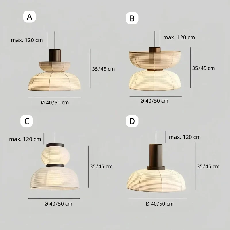 Pendelleuchte im japanischen Stil aus Stoff für Esszimmer