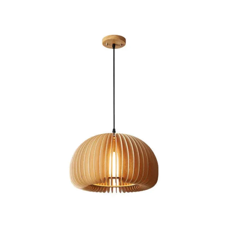 Skandinavische Pendelleuchte aus Holz in Kürbisform für das Esszimmer