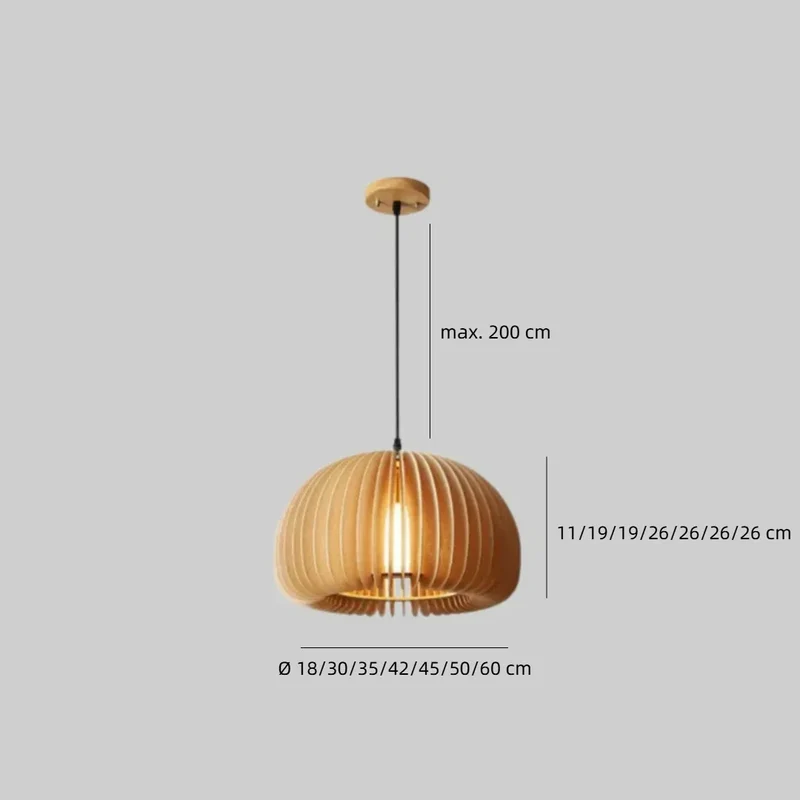 Skandinavische Pendelleuchte aus Holz in Kürbisform für das Esszimmer