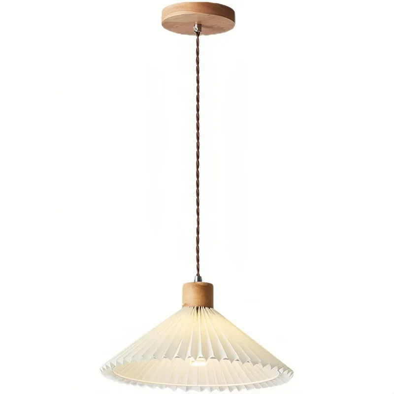 Vintage Pendelleuchte aus Stoff und Holz für das Esszimmer