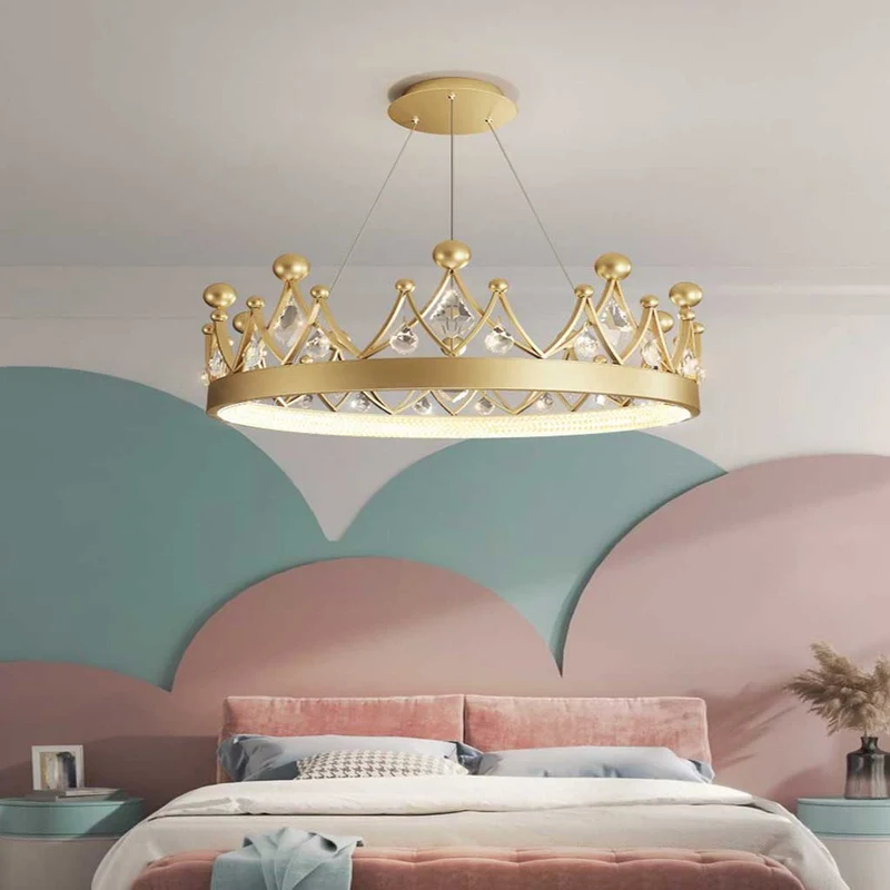 Chandelier Nordic Elegant Round Crystal Crown, Gold