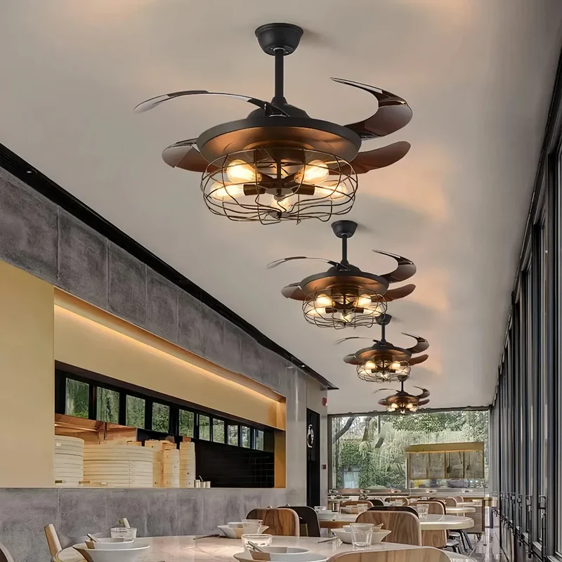 Deckenventilator mit Licht in Schwarz, Industrial Design