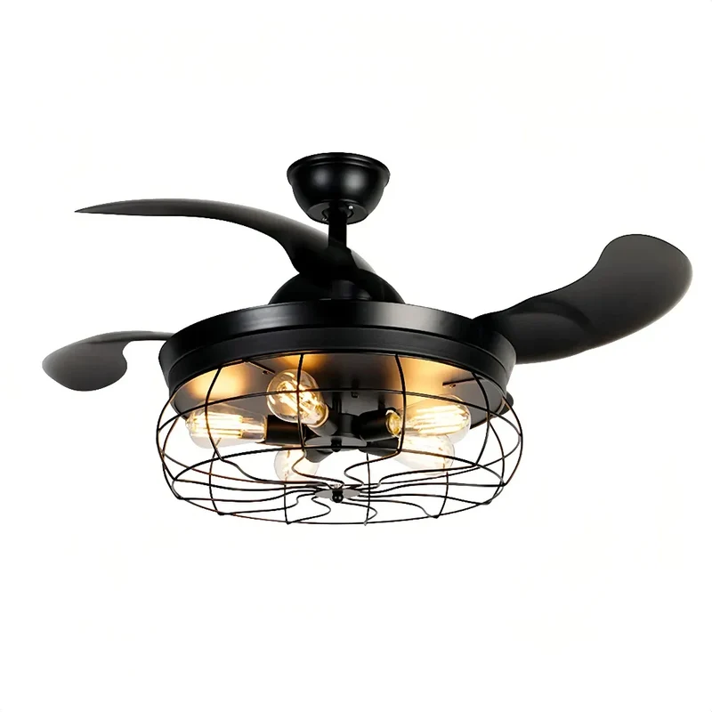 Deckenventilator mit Licht in Schwarz, Industrial Design
