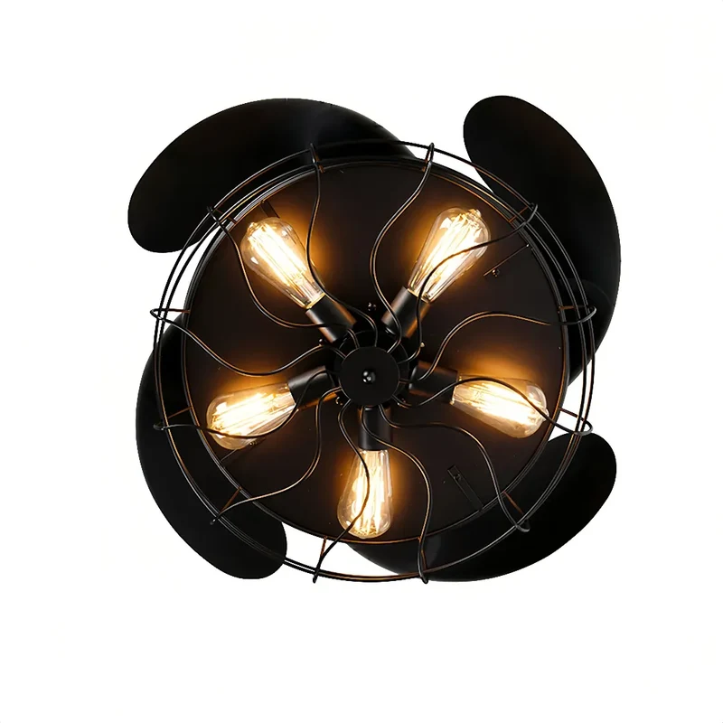 Deckenventilator mit Licht in Schwarz, Industrial Design