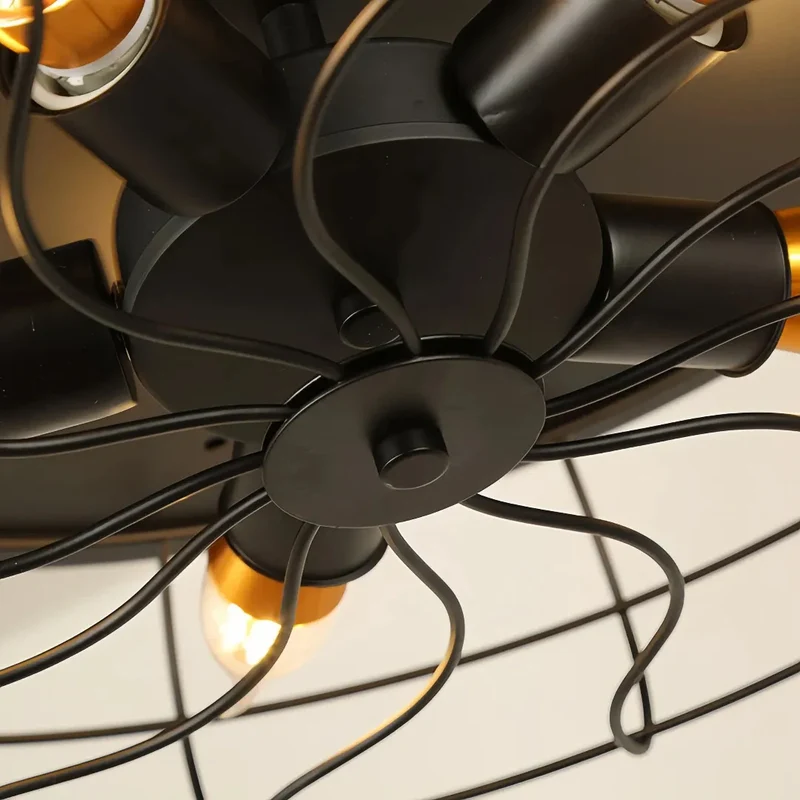 Deckenventilator mit Licht in Schwarz, Industrial Design