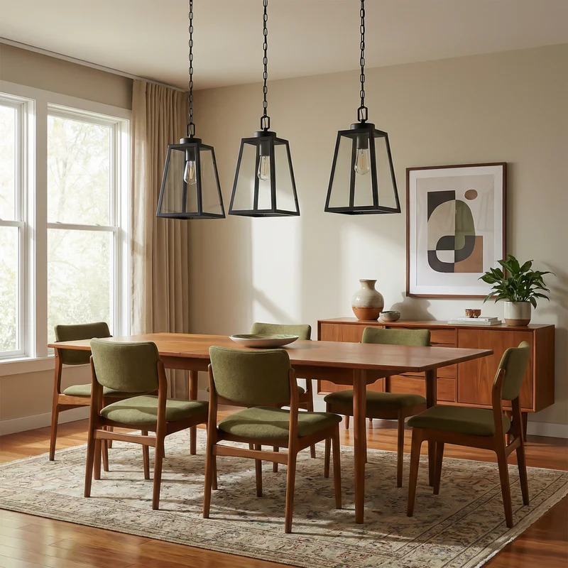 Hängelampe aus Schmiedeeisen und schwarzem Glas für Esszimmer – Noircelest