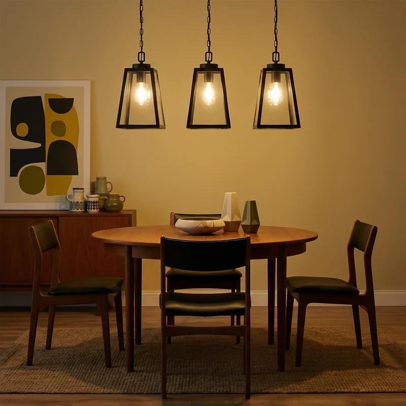 Hängelampe aus Schmiedeeisen und schwarzem Glas für Esszimmer – Noircelest