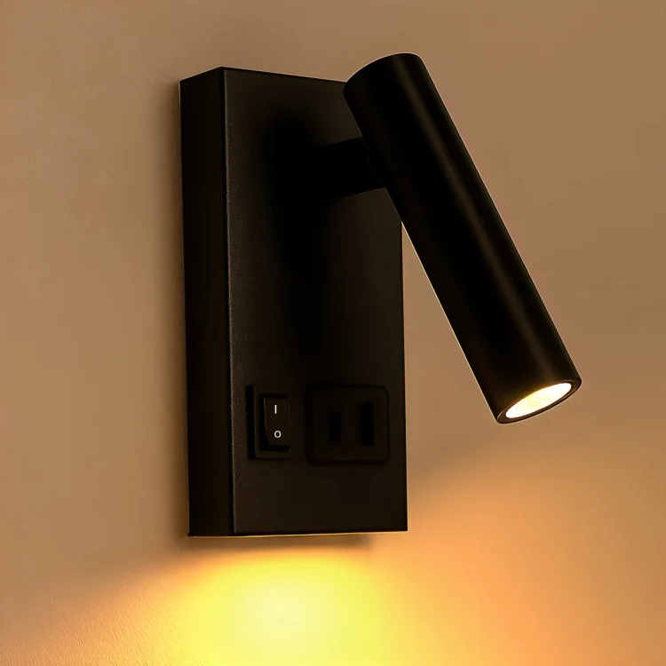 LED Wandleuchte - Nachttischlampe mit USB+C Anschluss und Schalter | Schwarz | 2W | 140 Lumen | Nicht dimmbar