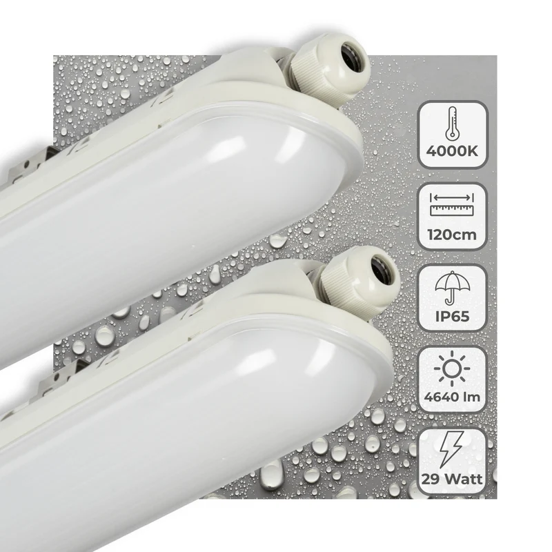 2er-PACK – LED's Light Pro Koppelbare LED TL Leuchte komplett 120 cm – Wasserdicht – 4640 lm – 29 W – 4000 K – 160 lm/W