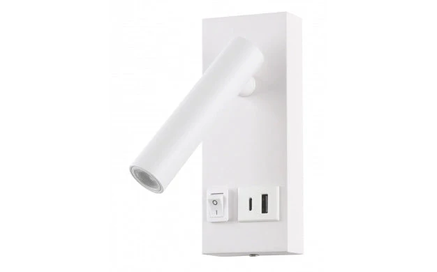 LED Wandleuchte - Nachttischlampe mit USB+C Anschluss und Schalter | Weiß | 2W | 140 Lumen | Nicht dimmbar