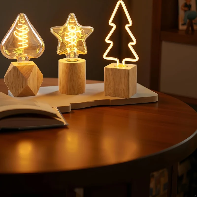 Dreifach-Holztischlampen für stimmungsvolle Beleuchtung~3448
