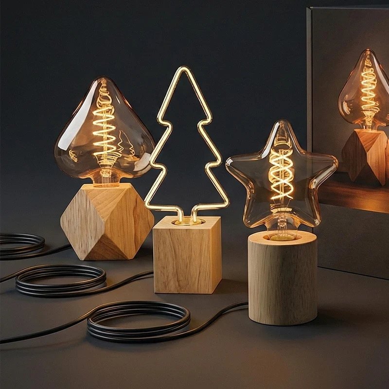 Dreifach-Holztischlampen für stimmungsvolle Beleuchtung~3448