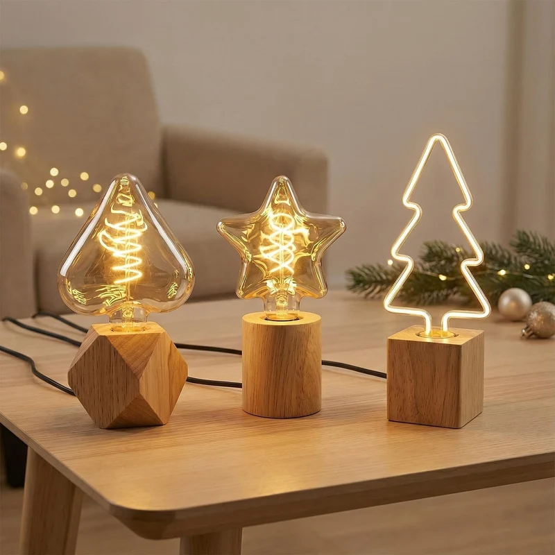 Dreifach-Holztischlampen für stimmungsvolle Beleuchtung~3448