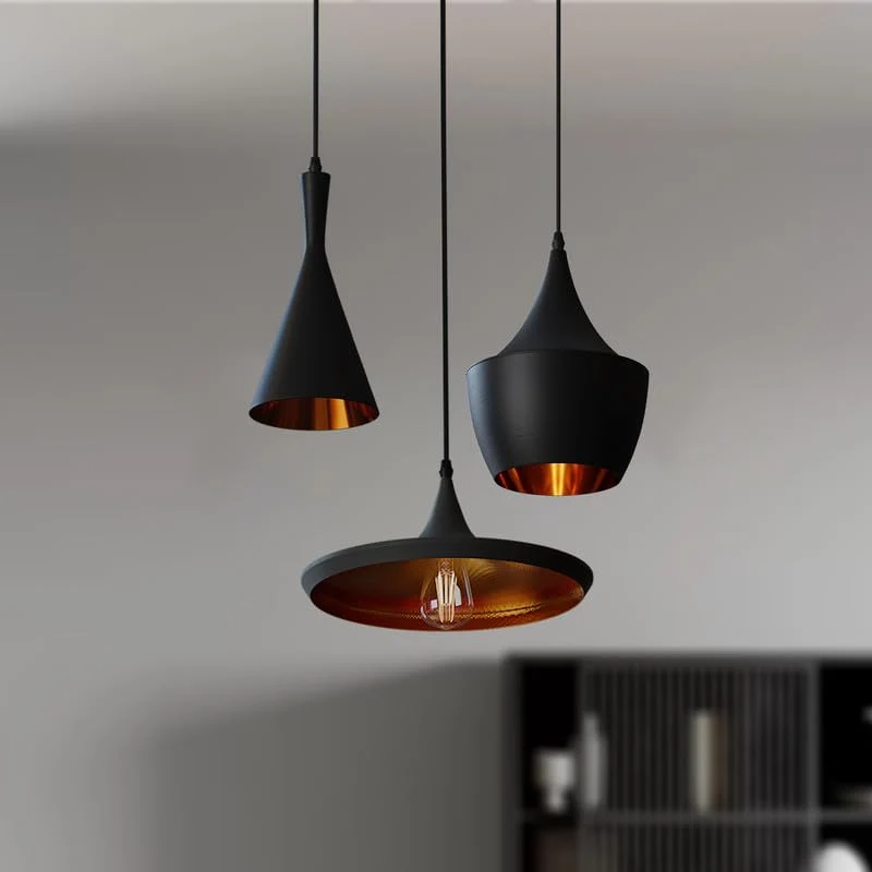 Pendelleuchte Schwarz/Gold - Modern & Einstellbar ~3447